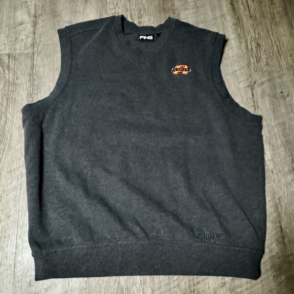 VTG 90s PING Vest Mens Large Gray V Neck Oklahoma State University Cowboys Golf